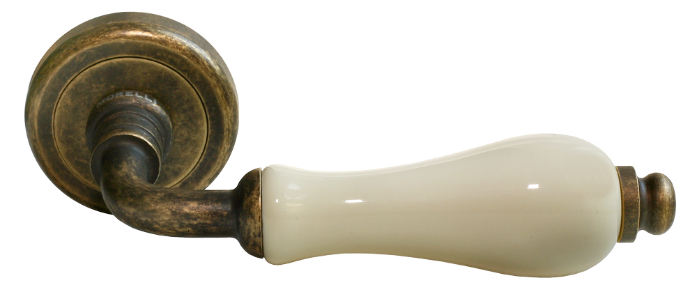 Ручка дверная CERAMICA R4 OBR/CHAMP раздельная на круглой розетке, цвет - бронза/шампань, латунь фото купить Кемерово
