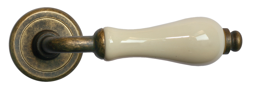 Ручка дверная CERAMICA R4 OBR/CHAMP раздельная на круглой розетке, цвет - бронза/шампань, латунь фото купить в Кемерово