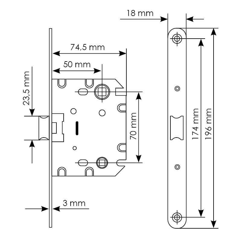 Защелка межкомнатная 1870P SN -IND SP-1 с ответной планкой, бесшумная сантехническая, цвет никель фото купить в Кемерово