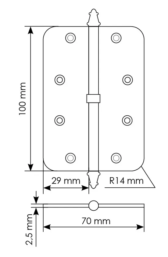 Петля разъемная MS-C 100X70X2.5 SN R правая скругленная, врезная, цвет бел.никель, сталь фото купить в Кемерово