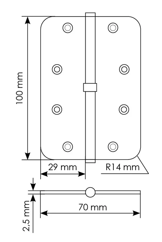 MSD-C 100X70X2.5 AB L, петля стальная скругленная левая без коронки, цвет - бронза фото купить в Кемерово