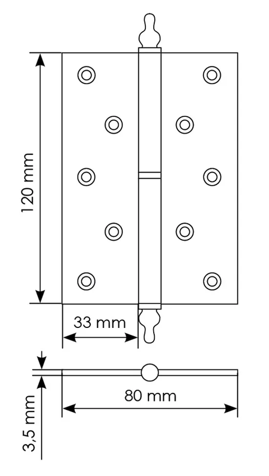 Петля карточная разъемная латунная MB 120X80X3.5 SG L C с коронкой левая, верзная, цвет матовое золото фото купить в Кемерово