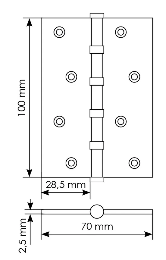 Петля универсальная карточная MS 100X70X2.5-4BB W стальная, врезная, цвет белый, сталь фото купить в Кемерово