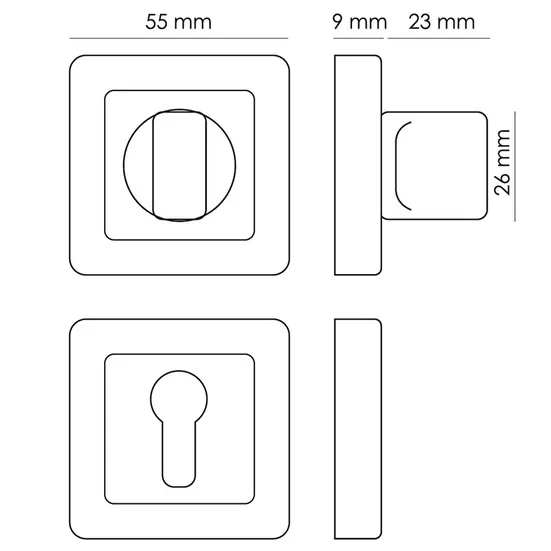 Завертка сантехническая MH-WC-S55 GR/PC квадратная цвет графит/хром фото купить в Кемерово